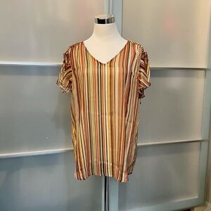 Tahari Blouse V-Neck Ruffled Sleeves Striped Top Women's M